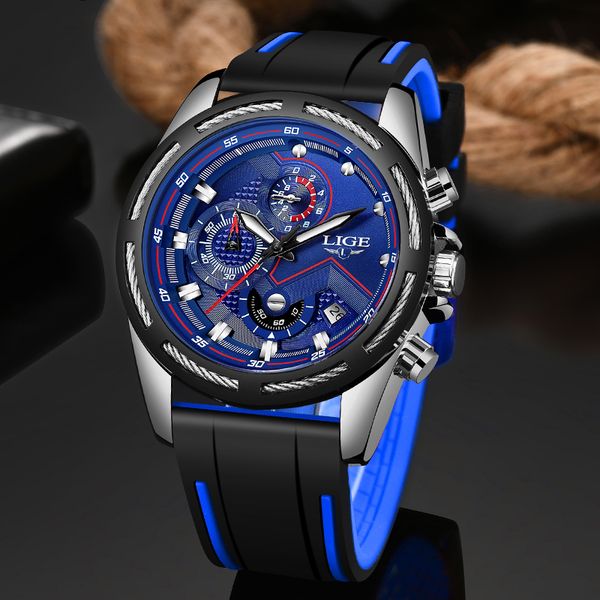 

2019 lige casual fashion mens watches sport silicone watch waterproof quartz clock relogio masculino, Slivery;brown