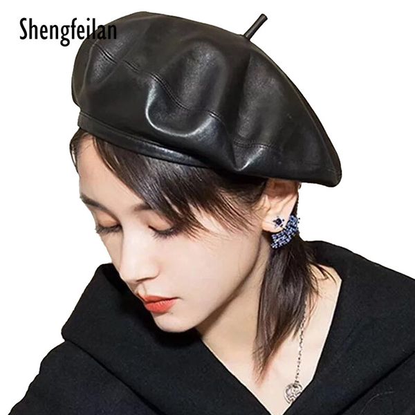 

french artist beret pu leather hat for female winter fashion red black thicken berets painter women octagonal hats and caps, Blue;gray