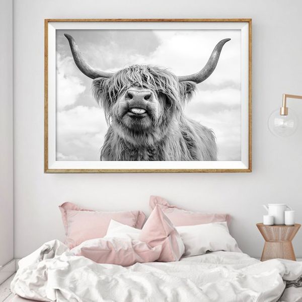 

large size highland cow animal prints poster nordic aniimal wall painting living room decor