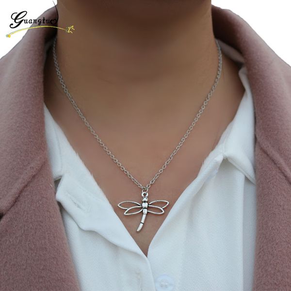 

1pcs steampunk animal vintage dragonfly shape collares necklace men women pendant necklaces fashion jewelry bijoux, Silver