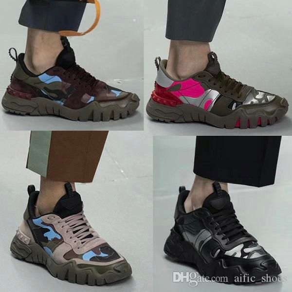 

fashion patchwork rockrunner camouflage sneakers genuine leather climbers shoes vintage platform men women sneaker 8 colors running trainers, Black