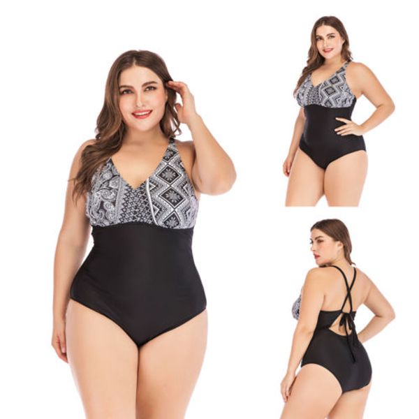 

plus size women's vintage monokini one piece retro swimwear bathing suit beach one-piece suits