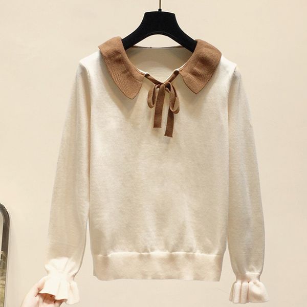 

womens sweaters 2019 winter casual female kintted women long lantern sleeve solid butterfly collar pullover sweater femme, White;black