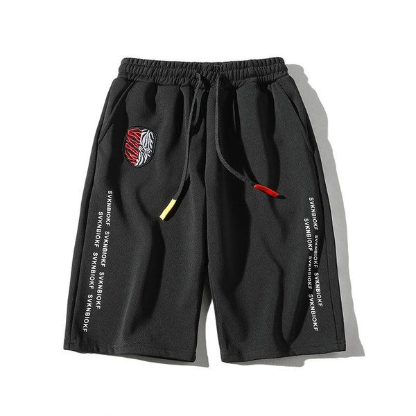 

new pattern letter printing shorts male pants leisure time pants black japanese elastic waist pockets casual shorts, White;black
