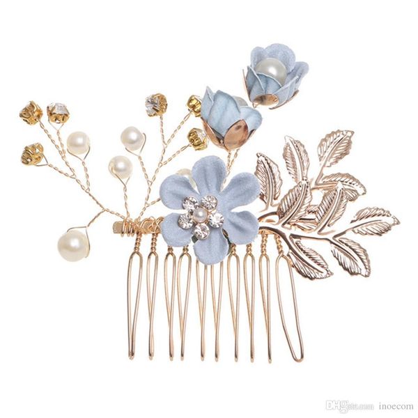 

elegant wedding hair combs for bride crystal rhinestones pearls flower hairpins bridal headpiece hair jewelry accessories, Golden;silver