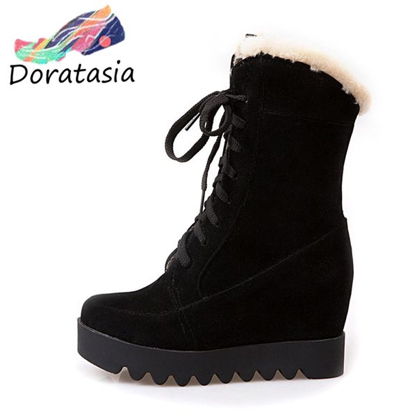 

2019 big size 43 height increasing comfortable shoelace snow boots women shoes woman female winter boots, Black