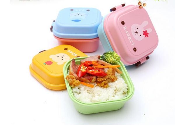 

2019 wholesales cartoon animal lunch box microwave mini double lunch box portable student children lunch box