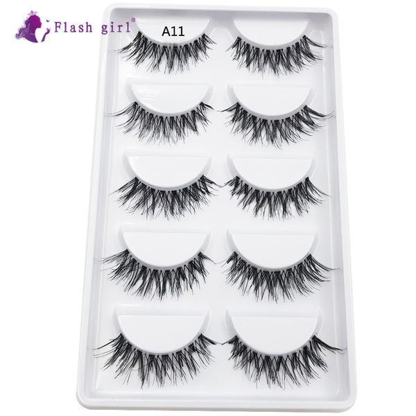 

factory wholesale price transparent stem handmade eyelash 5 pairs synthetic hair premium silk false eyelash