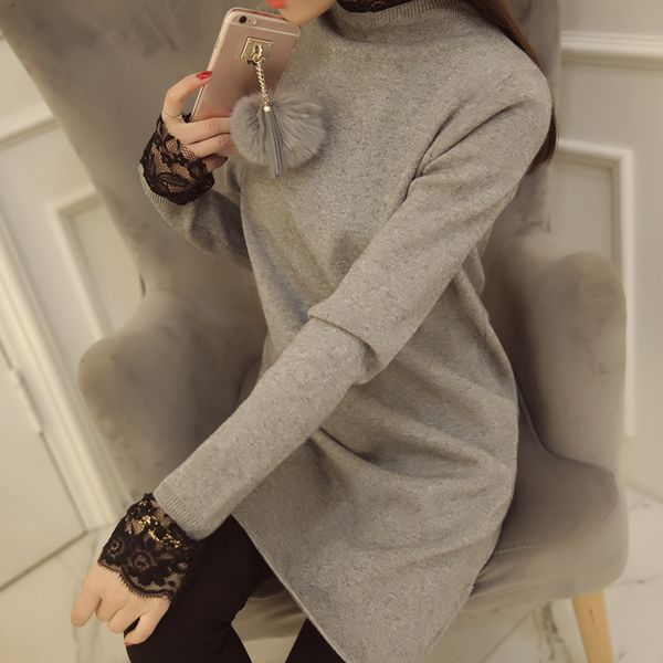 

2288 skorean winter new women's lace long paragraph 2016, Black