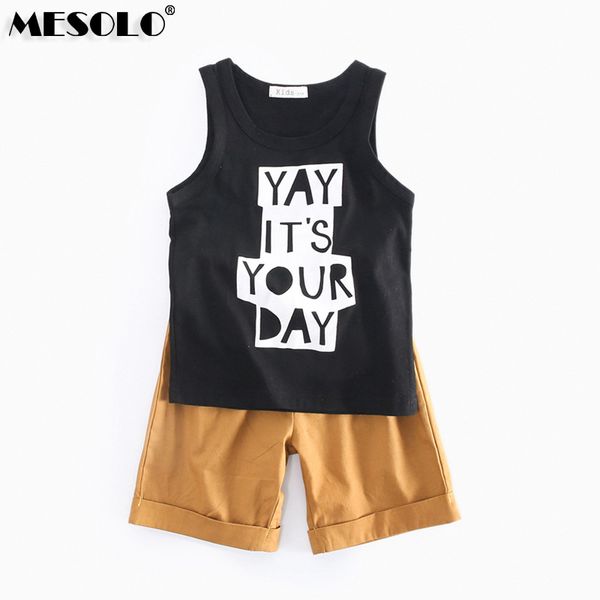 

summer boy vest set letter casual sleeveless shorts 2 piece set boy's suit clothing apparel k1, White