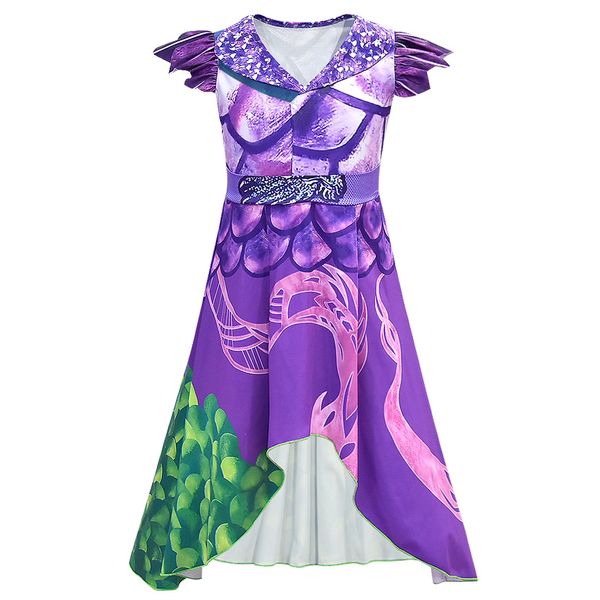 

film descendants 3 girls purple dresses deguisement enfant fille cosplay halloween makeup party performance clothing, Black;red