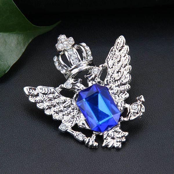 

blue black cubic zirconia crown wings brooch for women gold silver color pines metalicos crystal jewelry wedding gift, Gray
