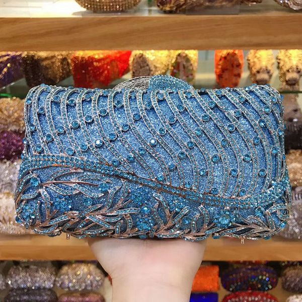

xiyuan new silver metal evening clutch bag women floral leaves light blue crystal diamond party purse mini shoulder prom handbag