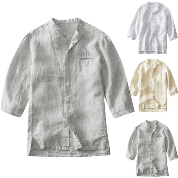 

baggy cotton linen men soid color short sleeve retro shirts blouse summer cool fashion creative clothing semir 2019, White;black