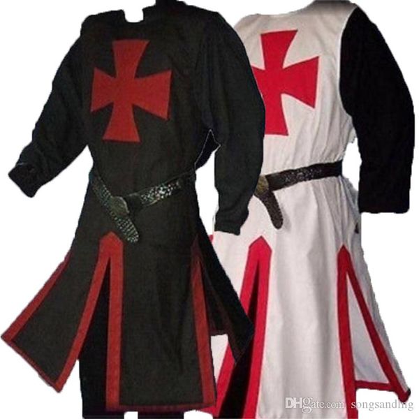 

средневековые воины knight templar крестоносец костюм для взрослых мужчин платье рубашка top cross накидка кольчуга туники одежда belted плю, White;black