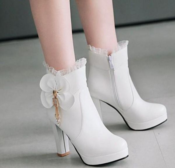 

2019 women's boots in winter with new style high heel coarse heel round head waterproof table @3060, Black