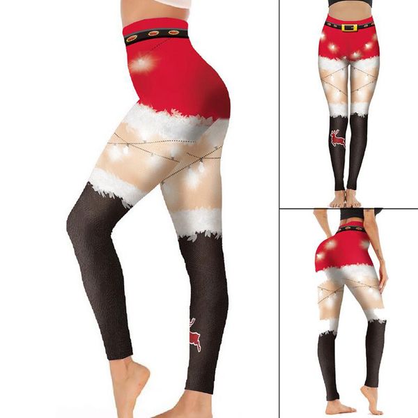 Natal Santa Elk 3D Impressão Digital Leggings Mulheres Cintura Alta Leggings Confortável Elástico Calças Longa Ano Novo Cosplay Festa Fato