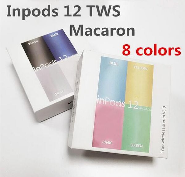 

wireless bluetooth headphones i12 tws inpods 12 macaron v5.0 stereo cell phone earphones sports sweatproof headphone touch earbuds pop up