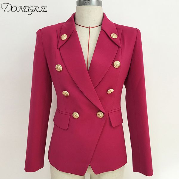 

2019 autumn and winter new women's suit jacket classic metal buckle double-breasted small suit rose red, White;black