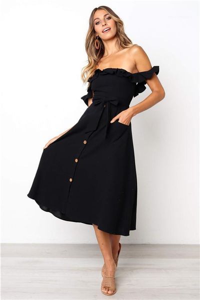 

style female clothing spring ribbon rosette casual apparel new designer slash neck dresses backless bohemian prience, Black;gray