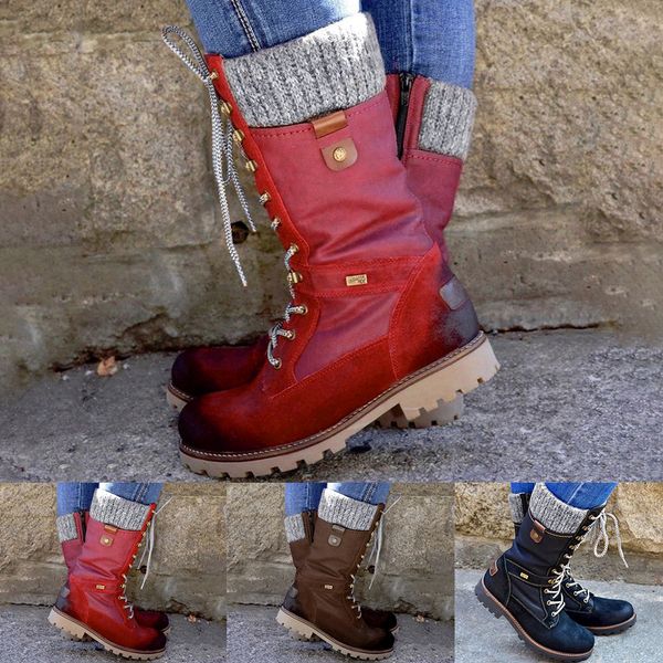 

loozykit winter shoes zip platform decor femalewomen boots basic women mid-calf boots round toe shoes warm lace up, Black