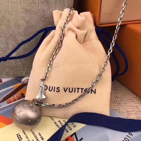 

man space travel moon necklace personality fashion ladies necklace pendant trendy lanyard necklace for boyfriend, Silver