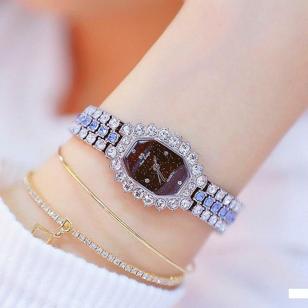 

women's blingbling watches, bs bee sister lady's rhinestone watch female steel small dial quartz wristwatch clocks green watch, Slivery;brown