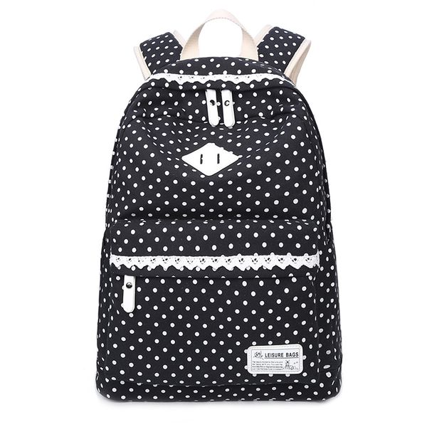 

women new shoulder bag polka dot middle school student bag casual travel canvas backpack large capcity student daypack satchel