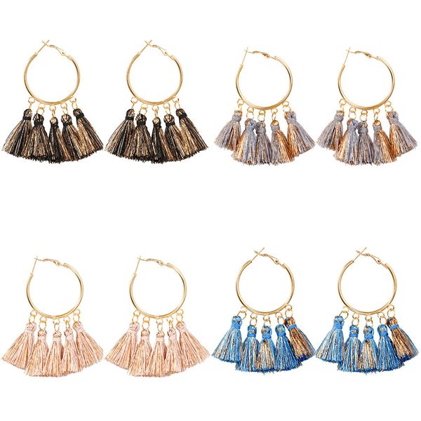 

bohemia handmade fan shape tassel earrings knitting tassel fringe dangle ear hook vintage earring big hoop eardrop jewelry accessory gift, Silver