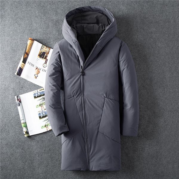 

men winter thickening cold and hooded white duck down jacket diagonal zipper long section windbreaker down parka outwear coat, Black