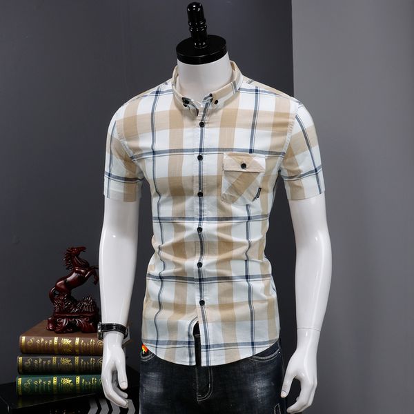 

men's casual shirts fashion shirt 2021 summer clothes 100% cotton social short sleeve plaid, White;black