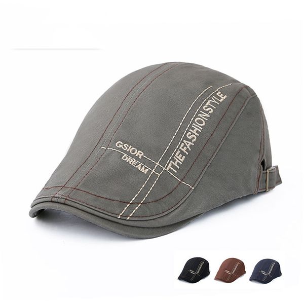 

adjustable 100% cotton beret caps for men women spring summer outdoor breathable bone brim hats sun hat embroidery berets cap, Blue;gray