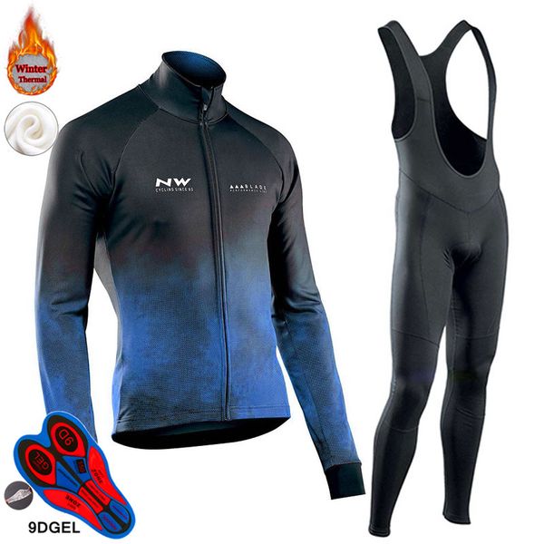 

2020 men nw winter long cycling jersey sets thermal wool cycling clothing racing clothing bicycle wear, Black;blue