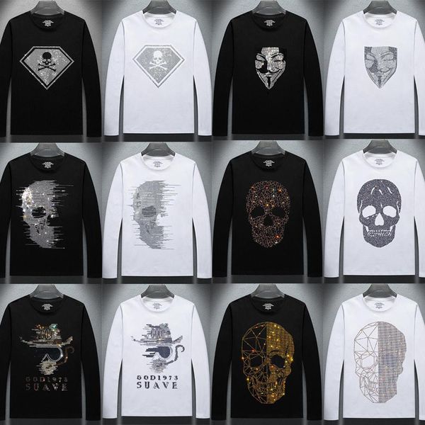 

hip hop rhinestone designer t shirts for men women long sleeve - active hipster pullover sweatshirts tee youth, White;black