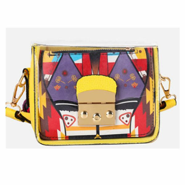 

New Women PVC Transparent Jelly Cross Body Composite Bag Lady Fashion Cartoon Pattern Lock Shoulder Handbag