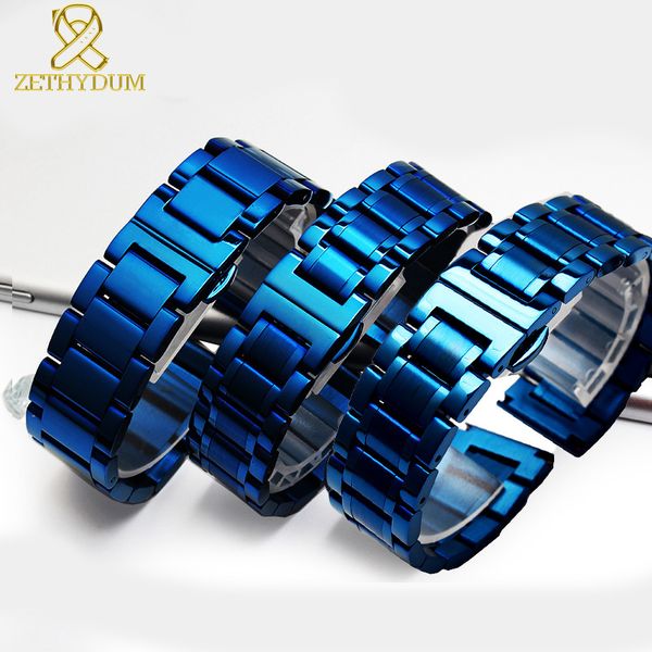 

solid stainless steel bracelet blue color watches band smart watches strap 18 20 21 22mm watchband watch band metal, Black;brown