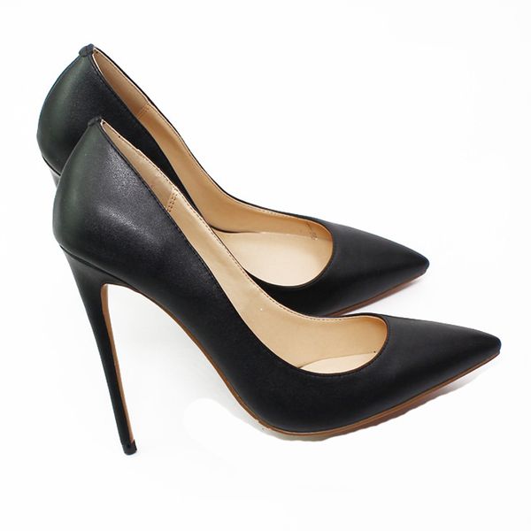

customized 8.5cm 10cm 12cm red bottom high heels dress shoes pointed leather lady single shoes large size 35-46, Black
