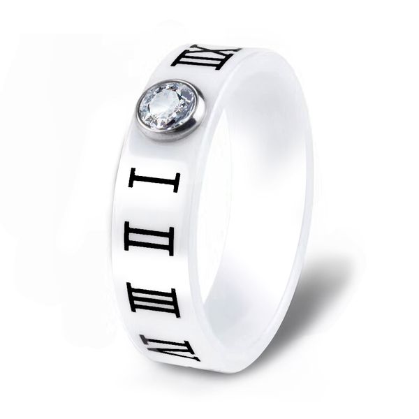 

selling ceramic roman numbers jewelry rings for women stainless steel wedding band round black finger ring engrave available, Silver