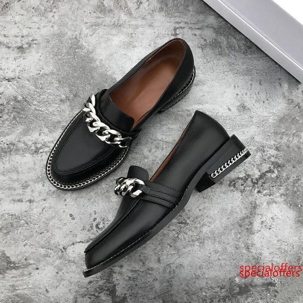 

spring genuine leather casual shoes women metal chain decor flat heel round toe concise loafers shoes women chaussure femme 5fcxd, Black