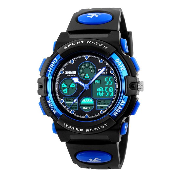

children's watches multi-function waterproof luminous alarm clock digital watces fashion trend boy student sport kids watch, Slivery;brown