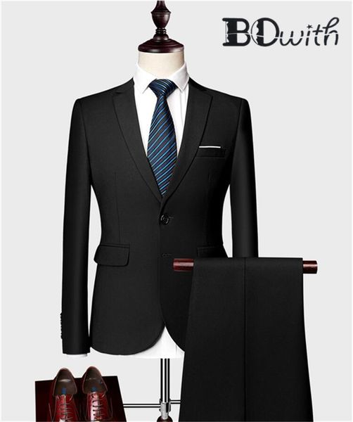 

2019 newest handsome black notched collar two buttons slim fit 2 pieces (jacket +pant) for wedding groom tuxedos formal suits, White;black
