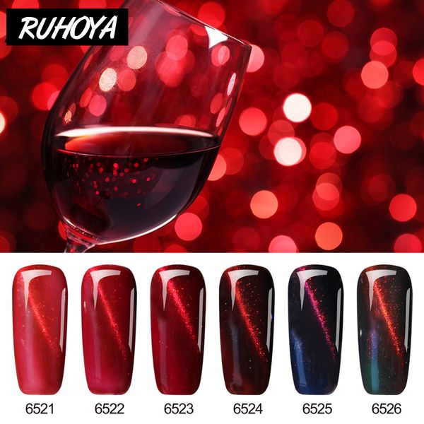 

ruhoya cat eye gel nail varnish art lacquer romantic 3d magnetic semi permanent soak off effect cat eye wide uv gel nail polish, Red;pink