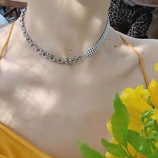 

statement rhinestone half metal chain necklace for females 2020 new jewelry trendy choker collares gifts, Golden;silver
