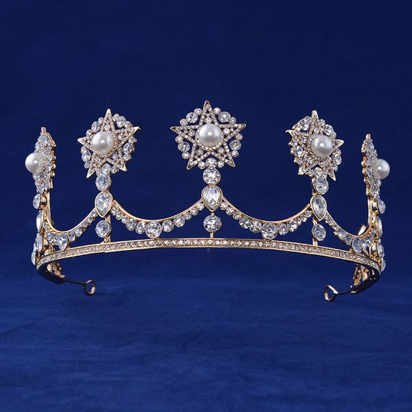 

european luxury crystal figure medieval crown rome catholic church wedding hair jewelry, Golden;white