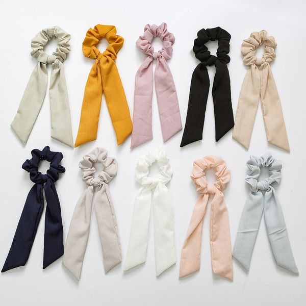 

Vintage olid color hair crunchie bow women acce orie hair band tie crunchie ponytail holder rubber rope decoration big long bow