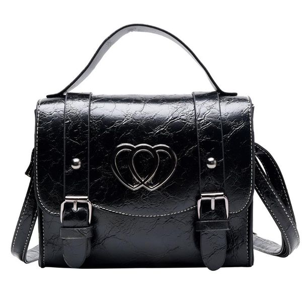 

fashion retro pu leather women crossbody bag metal love shaped decorative purse bags durable shoulder messenger handbags