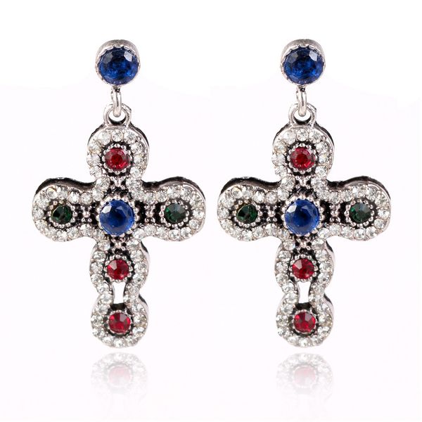 

new style earrings with european and american fashion cross pendant earrings and personalized crystal earrings, Golden