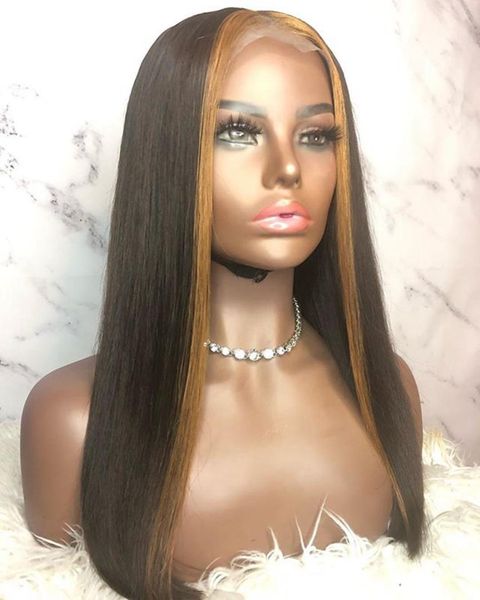 

highlight silky straight human hair lace front wigs for women glueless full lace highlight straight brazilian hair wigs, Black;brown
