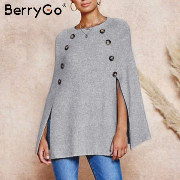 

berrygo o-neck knitted cloak sweater women casual plus size streetwear pullover jumper elegant autumn winter ladies sweaters top, Black