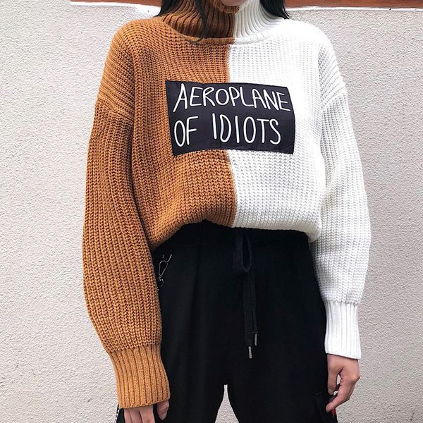 

designer sweater womens designer sweaters women 2019 autumn winter female turtleneck coat pullover knitted jumpers patchwork 36827, White;black